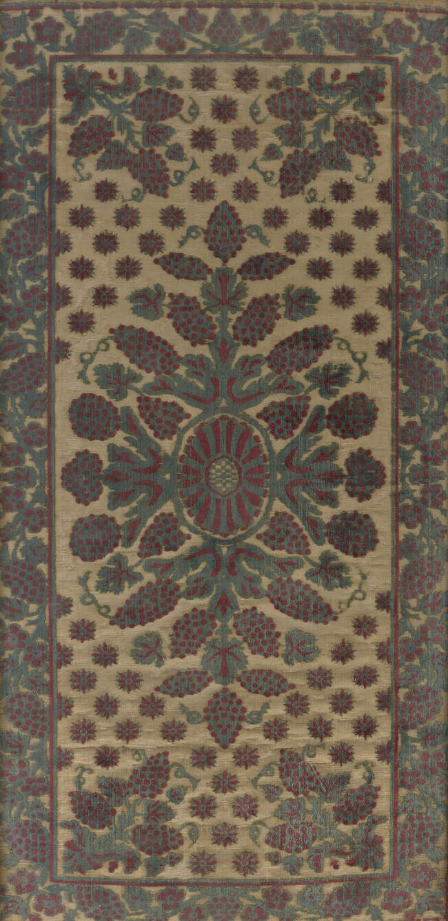 
	
		A velvet Ottoman cushion cover (yastik), probably Scutari, 19th century, the red ground...