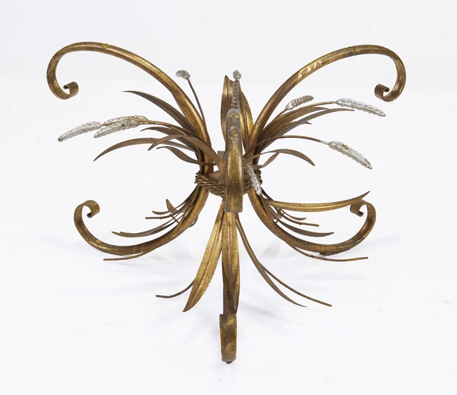 French Wheatsheaf table base, circa 1950s Gilt metal 40cm high, 68cm wide 