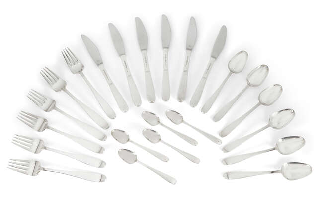
	
		Theresia Hvorslev (b.1935) for MEMA, 
		 
		Silver plate First Class cutlery set for...