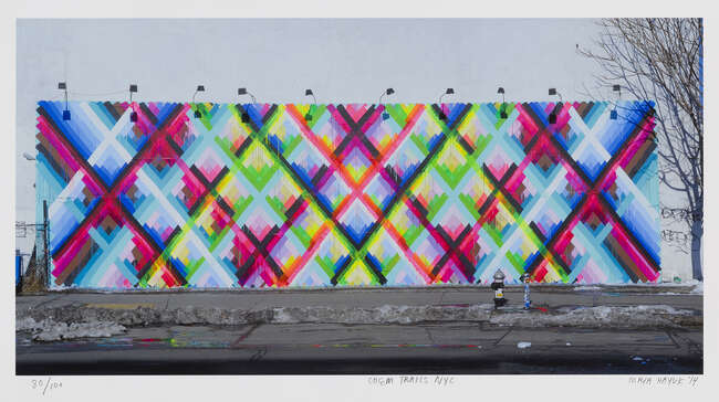 
	
		MayaHayuk,
		American b.1969-
		 
		Chem Trails (Bowery Wall) NYC, 2014;
		 
		
