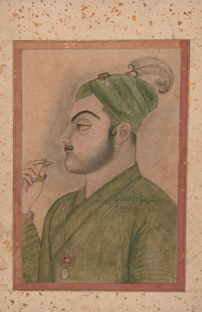 
	
		A large portrait of Muhammad Azam Shah (r. 14 March 1707 - 8 June 1707), Kishangargh...