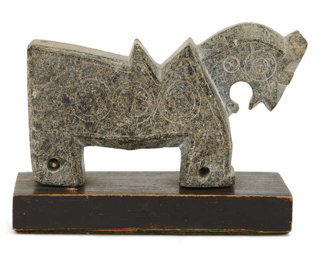 
	
		A Ghaznavid steatite stone horse, Persia, 11th-12th century, carved with angular single...