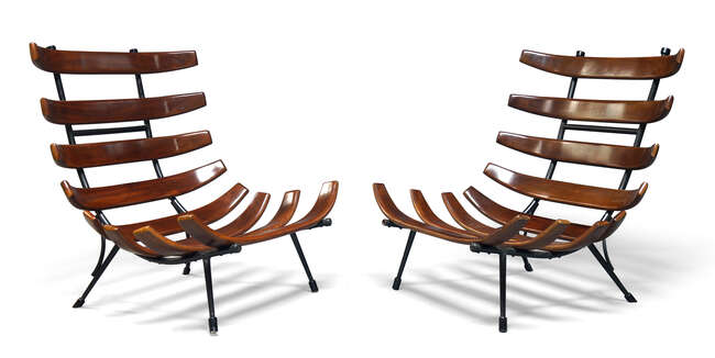 
	
		Attributed to Martin Eisler and Carlo Hauner, a pair of "Costela" lounge chairs,  
		