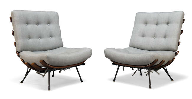 
	
		Attributed to Martin Eisler and Carlo Hauner, a pair of "Costela" lounge chairs,  
		