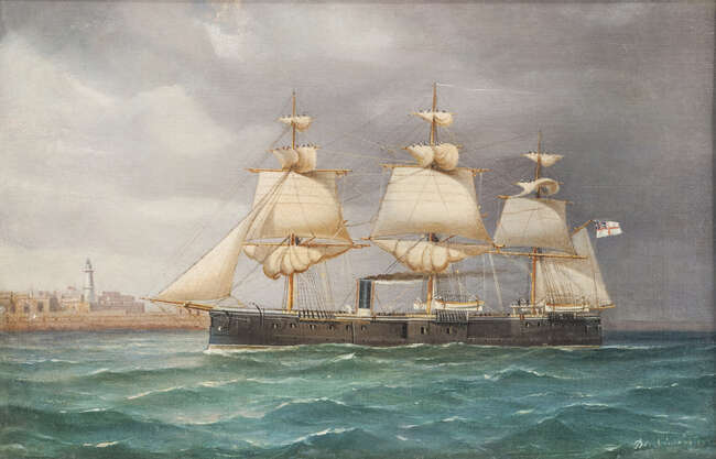 
	
		Tommaso de Simone, 
		Italian 1805-1888- 
		 
		The sail and steamship HMS Pallas...