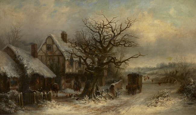 
	
		Edward Partridge, 
		British exh 1879-1896- 
		 
		Horse and cart outside an inn on a...