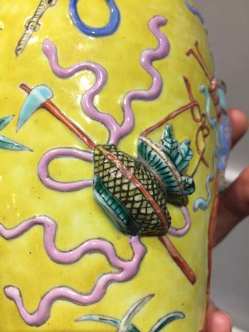 
	
		A Chinese porcelain &#39;precious objects&#39; baluster vase, early 20th century, painted in...