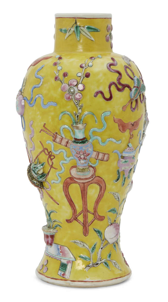 
	
		A Chinese porcelain &#39;precious objects&#39; baluster vase, early 20th century, painted in...