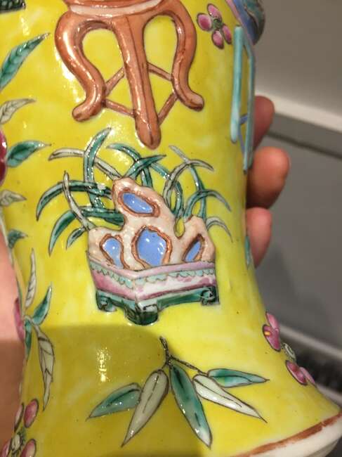 
	
		A Chinese porcelain &#39;precious objects&#39; baluster vase, early 20th century, painted in...