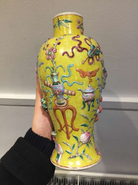
	
		A Chinese porcelain &#39;precious objects&#39; baluster vase, early 20th century, painted in...