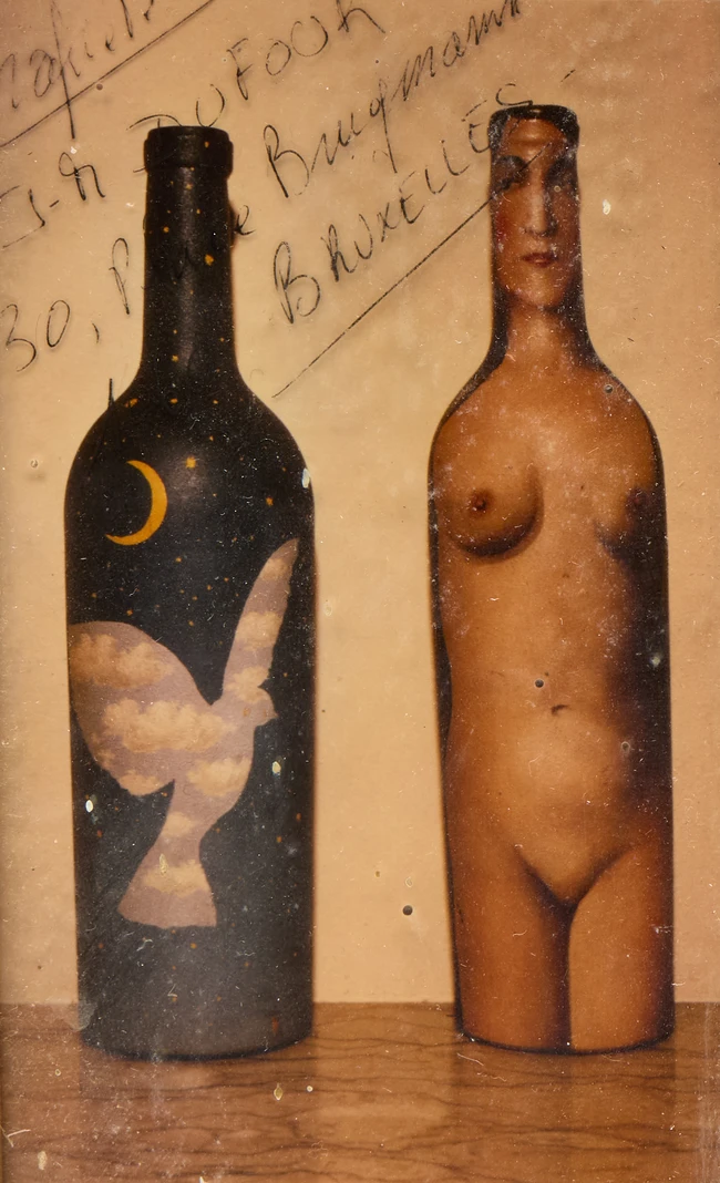 After René Magritte, Belgian 1898-1967, Bottles with Dove & Nude; colour photograph on Kodak...
