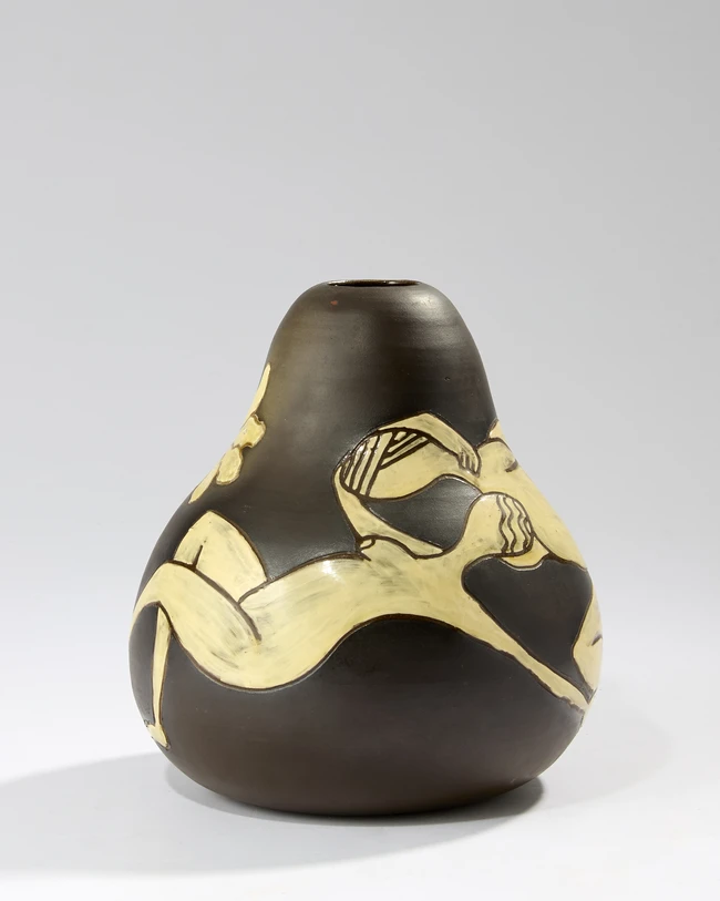 Paul Jackson (b.1954) 
Studio Pottery vase decorated with stylised figures, late 20th century 