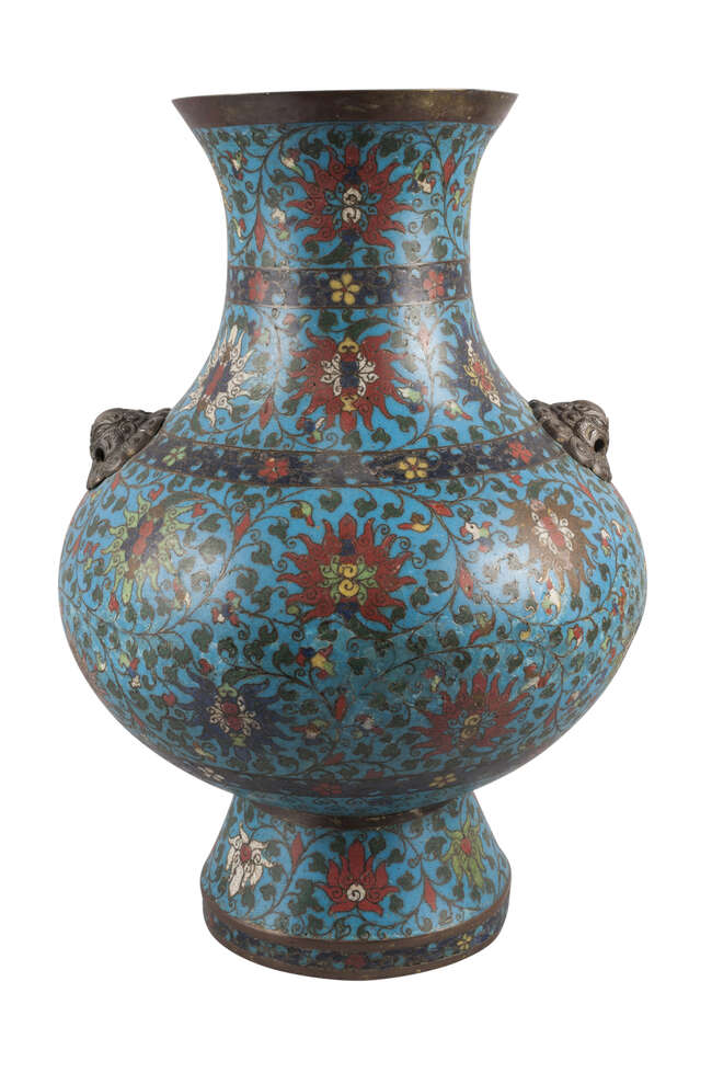 
	
		A large Chinese cloisonné enamel vase, Hu, Ming dynasty, 17th century, the globular body...