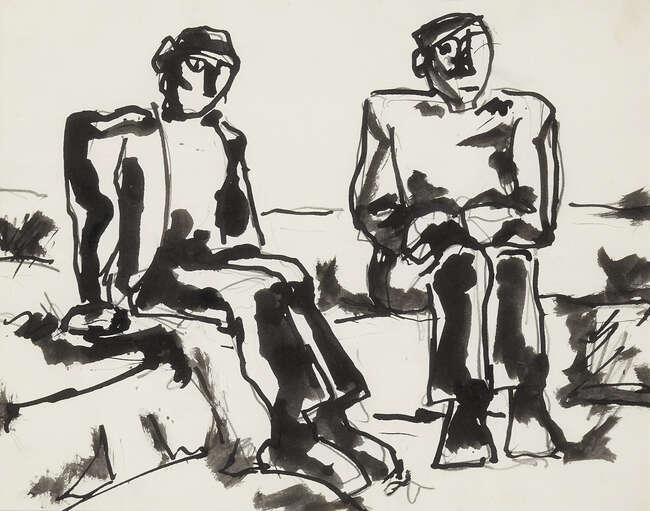 
	
		RETURN Josef Herman OBE RA, 
		Polish/British 1911-2000 - 
		 
		Two miners seated;...
