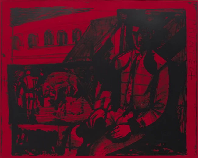 John Minton, British 1917-1957, Matador, 1951; lithograph on red wove paper, an unsigned...