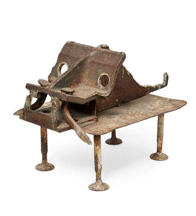 
	
		Levan Magalashvilli, 
		Georgian b.1940- 
		 
		Dog; 
		 
		welded metal, height...