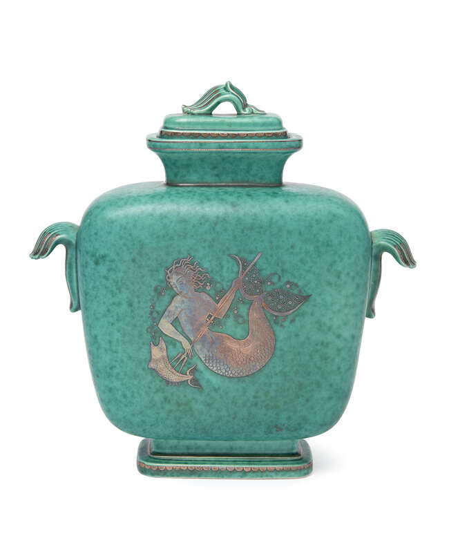 
	
		Gustavsberg, an 'Argenta' ceramic vase and cover 
		c.1930, signed Gustavsberg, Argenta,...