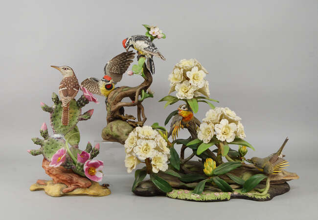 
	
		A group of Continental porcelain birds and animals, some by Boehm, 20th century, to...