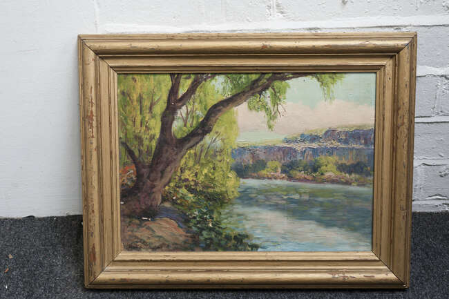 
	
		Rolla Sims Taylor, 
		American 1872-1970- 
		 
		Landscape with cactus and Texas...