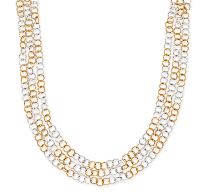 A chain necklace, composed of two rows of two-colour round hoop links, signed Superoro, Italian...