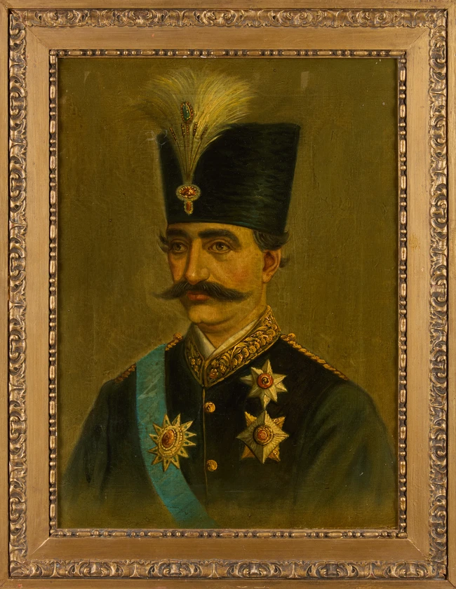 Iranian school, Portrait of Nasr al Din Shah,early 20th century
Oil on canvas,
Framed
49 x...