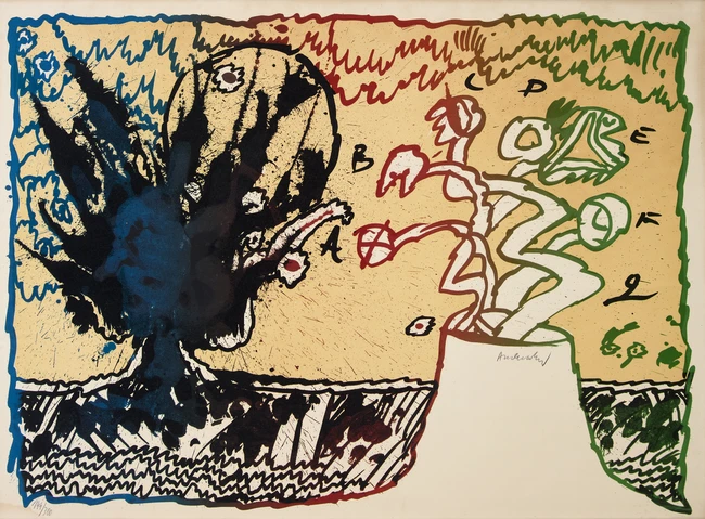 Pierre Alechinsky, Belgian b.1927- Volcan Alphabétique, 1970; lithograph in colours on wove, 