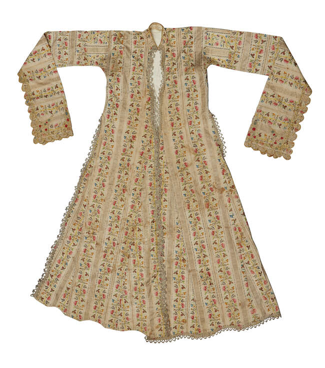 
	
		An Ottoman silk and metal thread embroidered Robe, Turkey, 18th century, the pale beige...