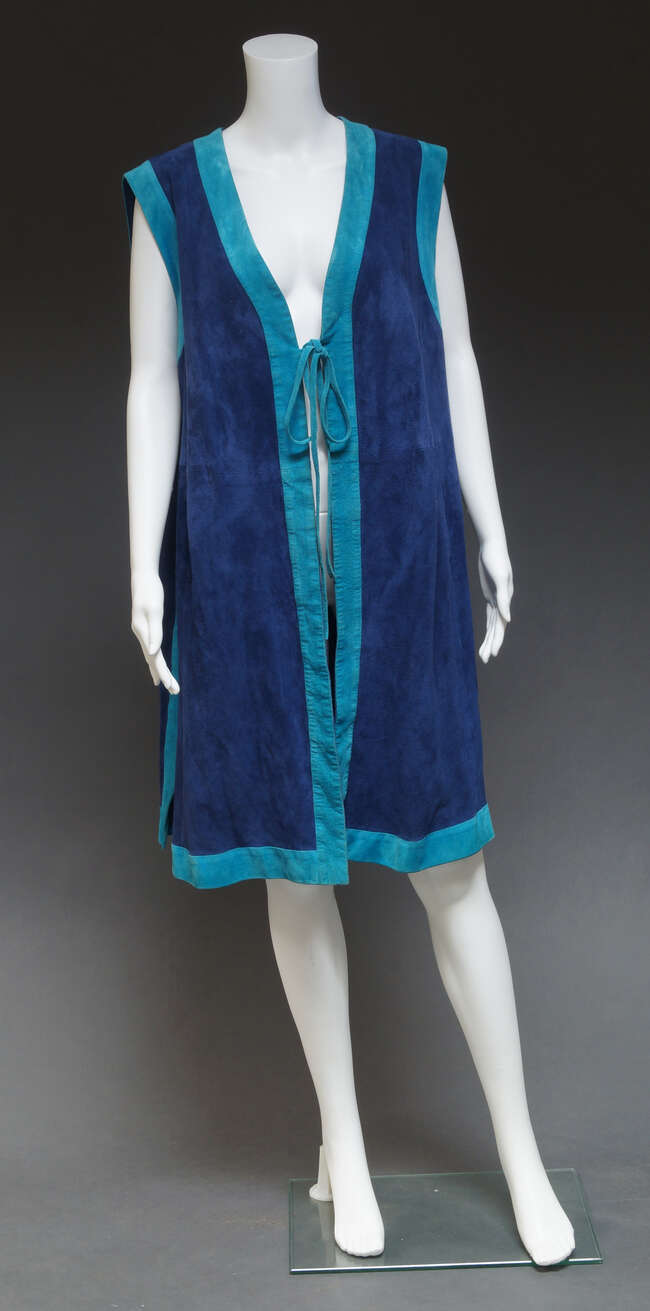 
	
		An Anna Belinda forest green velvet suit, the tunic jacket with pale green and pink silk...
