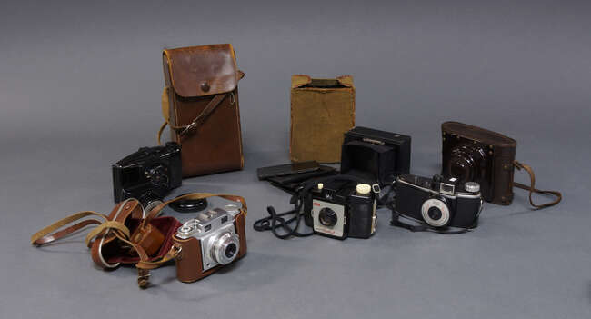 
	
		A collection of cameras to include a ICA Ideal, Dresden 1909 with Carl Zeiss lens, cased,...