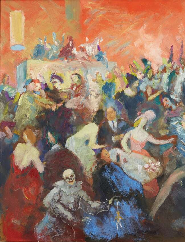 
	
		Alfred Buchta, 
		Austrian 1880-1952 - 
		 
		Maskenball; 
		 
		oil on board,...