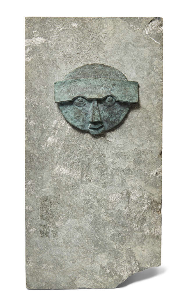 Geoffrey Clarke RA, 
British 1924-2014 - 
Primitive, 2006; 
parcel polychrome painted bronze plaque...