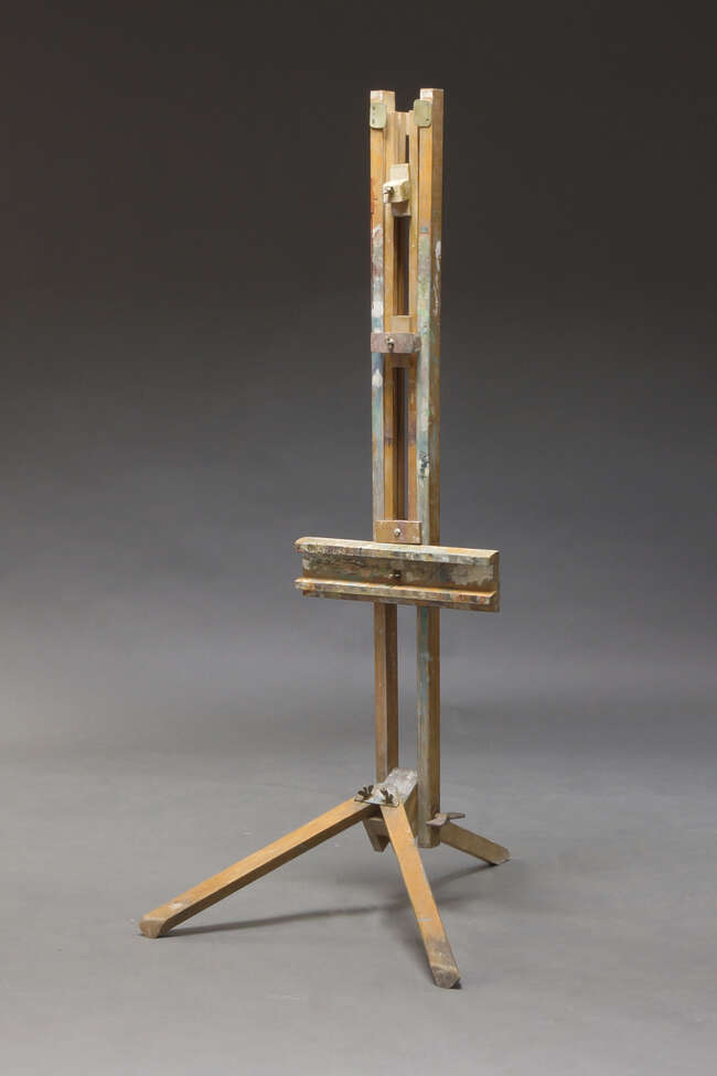 
	
		A French adjustable folding artists easel, mid 20th Century, with three adjustable parts,...