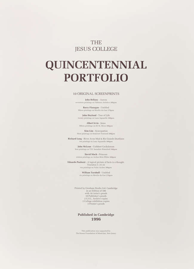 
	
		Various Artists, 
		 
		The Jesus College Quincentennial Portfolio, 1996; 
		 
		the...
