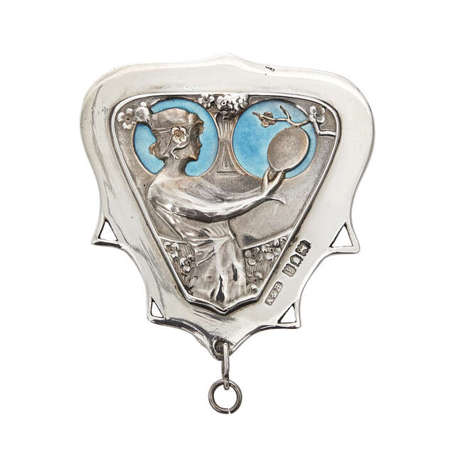 
	
		Kate Harris manner of, an Art Nouveau Silver & enamel chatelaine clip 
		Mark of...