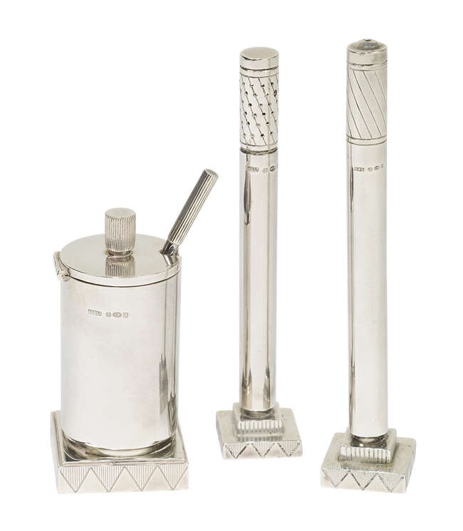 
	
		Jørgen Jensen (1895-1966), a Georg Jensen silver cruet set
		Mark of Georg Jensen,...