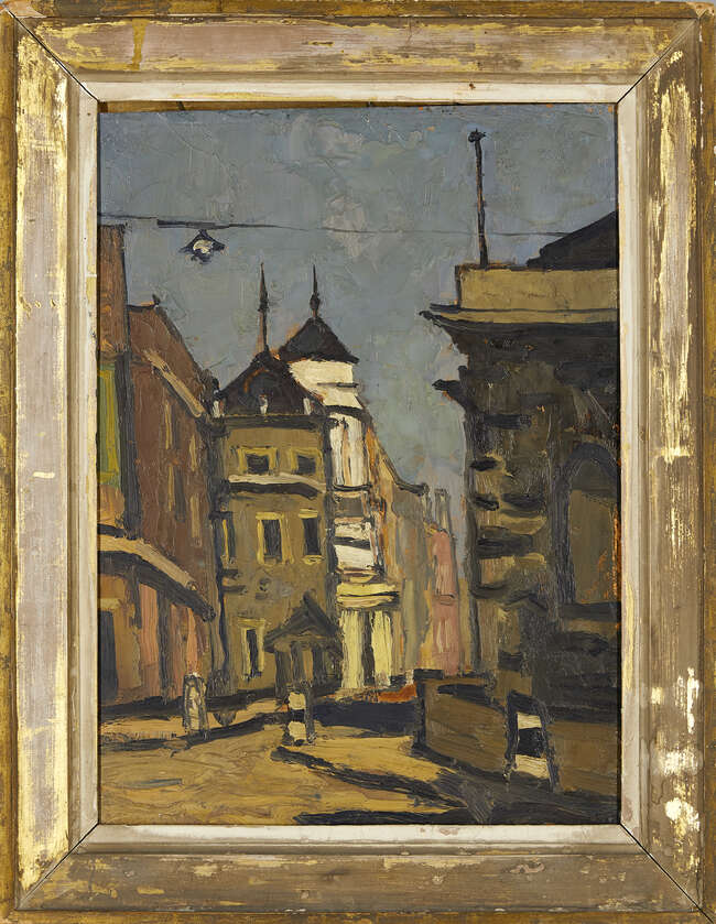 
	
		Sir Kyffin Williams KBA RA,  
		Welsh 1918-2006 
		
		Lower Thames Street, London, 1955;...