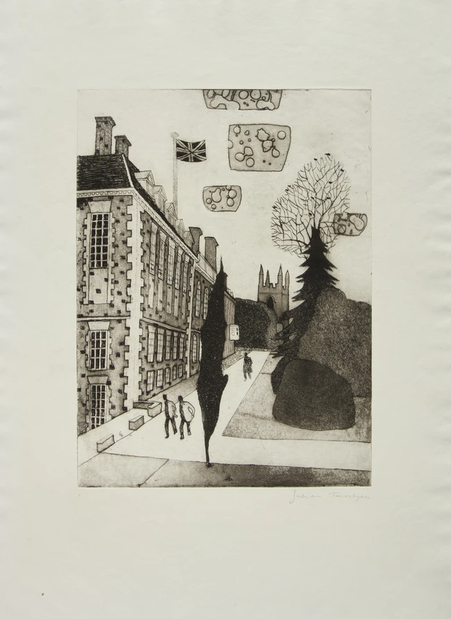 Julian Trevelyan RA, British 1910-1988, Marlborough College, 1963; etching in aquatint on wove, 