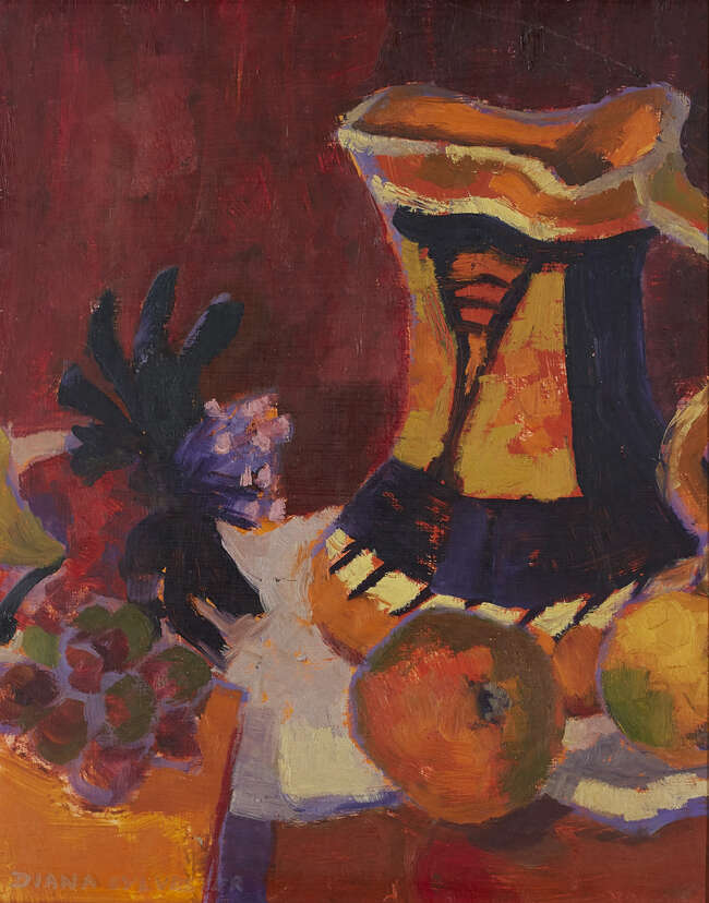 
	
		Diana Sylvester RWA ROI, 
		British 1924-2009- 
		 
		Orange Myott; 
		 
		oil on...