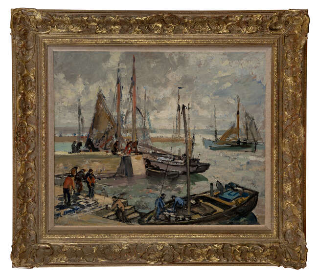 
	
		Paul Morchain, 
		French 1876-1939 - 
		 
		Thonniers au quai - Matin, Douarnenez;...