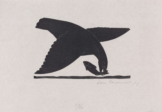 
	
		Leon Underwood,
		British 1890-1975-
		 
		Bird and Fish, 1927;
		lino engraving on wove...
