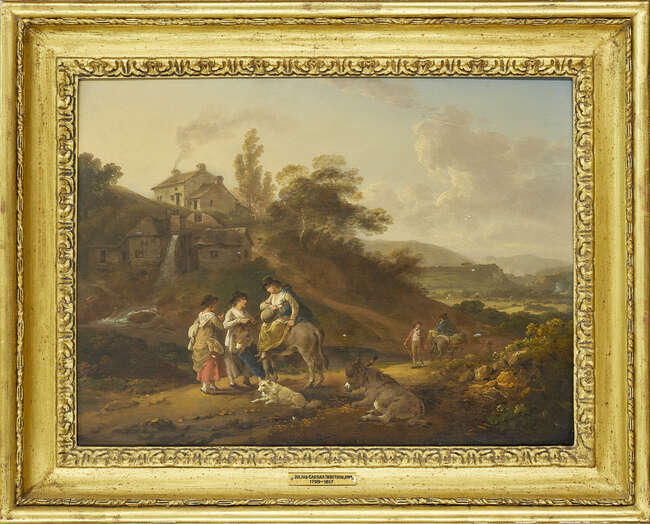 
	
		Julius Caesar Ibbetson, 
		 
		British 1759-1817- 
		 
		A wayside conversation in...