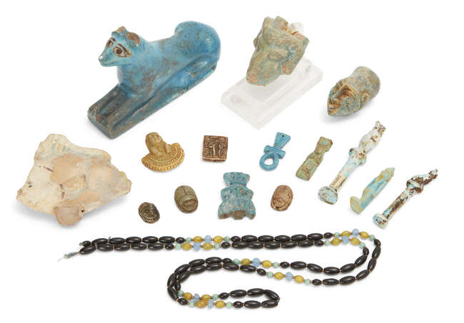 
	
		An Egyptian green glazed faience ram's head terminal
		Ptolemaic Period, circa 300-30...