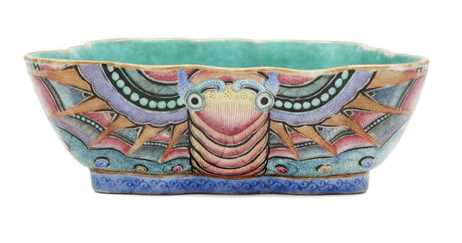 
	
		A Chinese porcelain butterfly form bowl, Tongzhi mark and of the period, painted in...