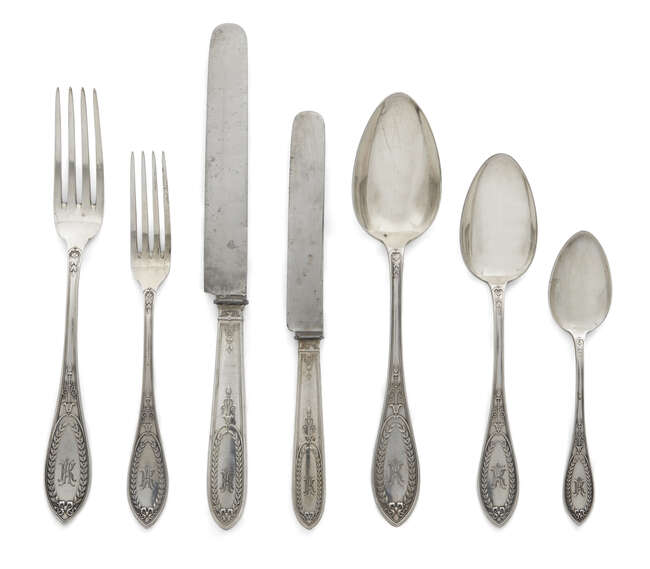
	
		A large set of German .800 silver flatware by Lazarus Posen, (c.1870-1930), Frankfurt am...