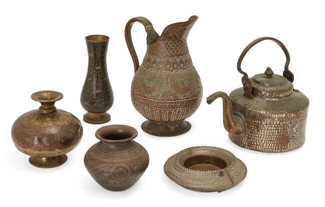 An assortment of Indian metalwork items, India, late 19th-early 20th century, comprising two...
