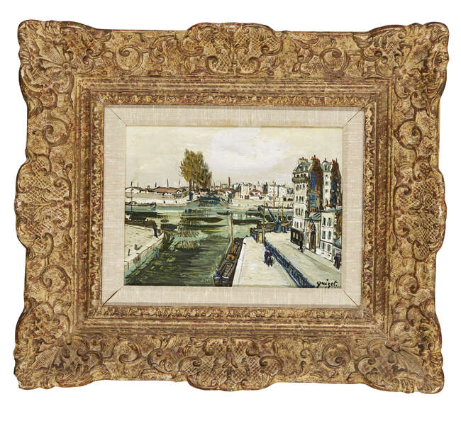 
	
		Alphonse Quizet, 
		French 1885-1955 - 
		 
		Vue dun Canal; 
		 
		oil on board,...