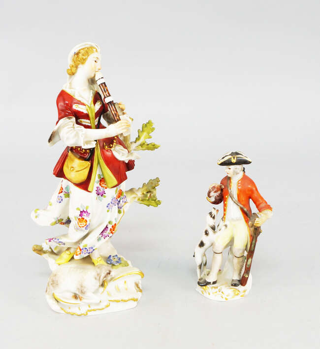
	
		A Meissen figure of a lady playing a recorder, 20th century, with incised pattern number...