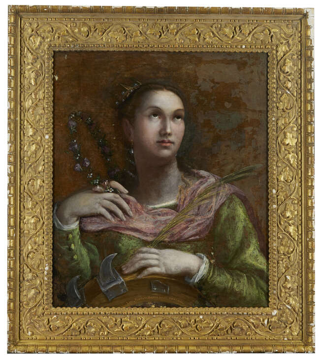
	
		Lavinia Fontana, 
		Italian 1552-1614- 
		 
		Self-portrait of the artist as St....