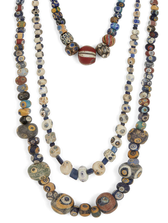 
	
		Two Eastern Mediterranean 'eye' bead necklaces
		Circa 5th-3rd Century B.C. and Later