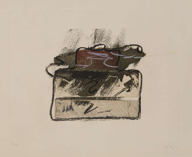 
	
		Antoni Tapies,
		Spanish 1923-2012-
		 
		Flacon, 1984;
		 
		etching printed in...